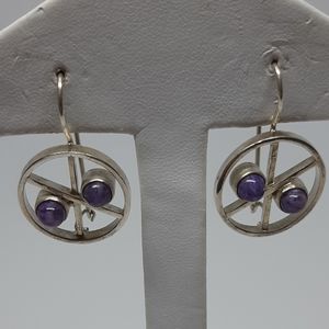 Silver and Purple Stone Earrings